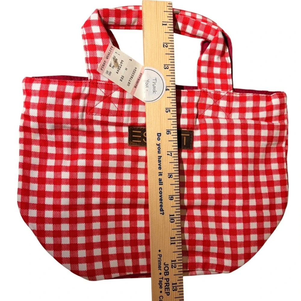 Deadstock Vintage ESPRIT Red Gingham Canvas Zip Tote Bag NWT 90s Y2K Preppy